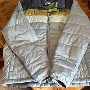 L.L. Bean Light Gray and Olive Puffer Jacket